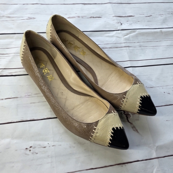 L.A.M.B Diamond Pointed Stitched Patchwork Color Block Flats 10 - Picture 2 of 5